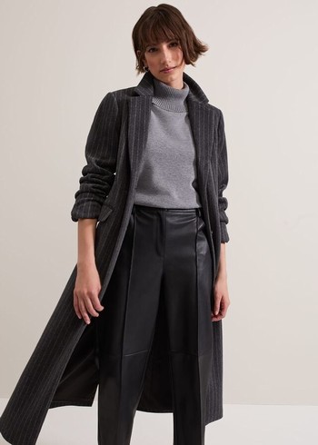 Phase Eight Lydia Long Wool Pinstripe Coats Grey Australia | YI7368140